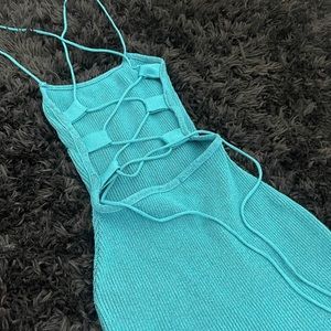 Teal tie back jumpsuit